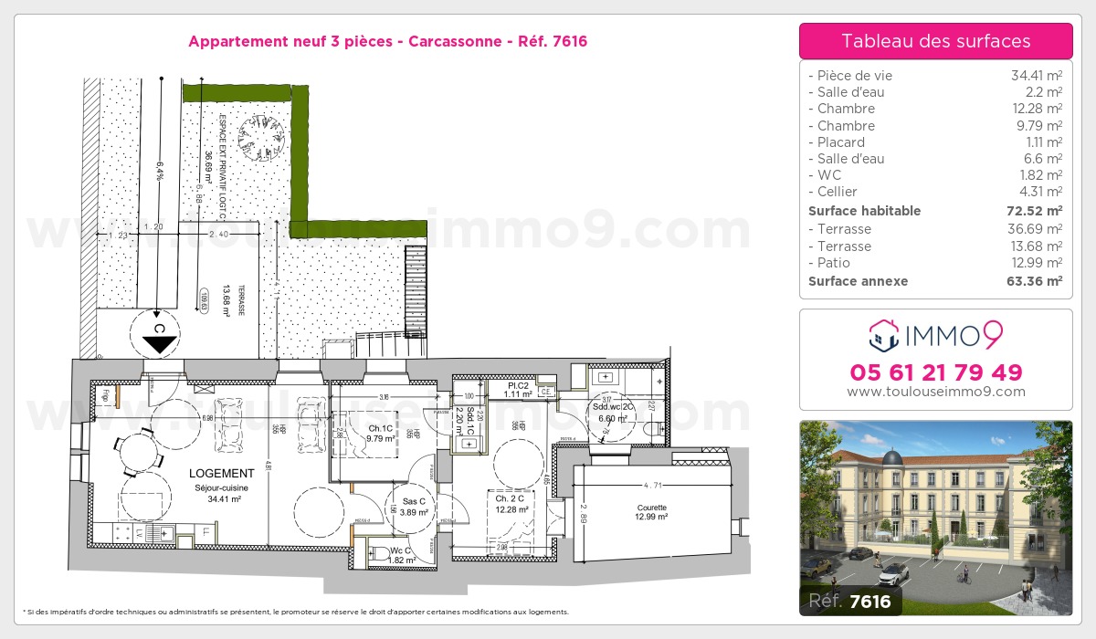Plan et surfaces, Programme neuf Carcassonne Référence n° 7616