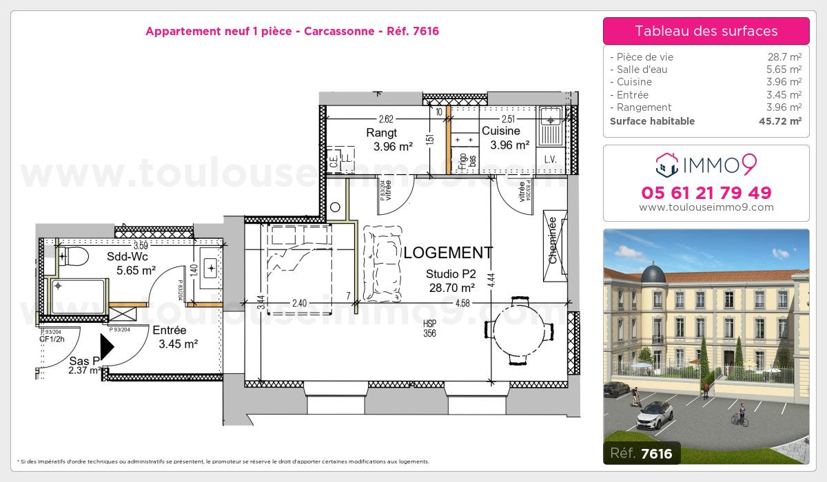 Plan et surfaces, Programme neuf Carcassonne Référence n° 7616