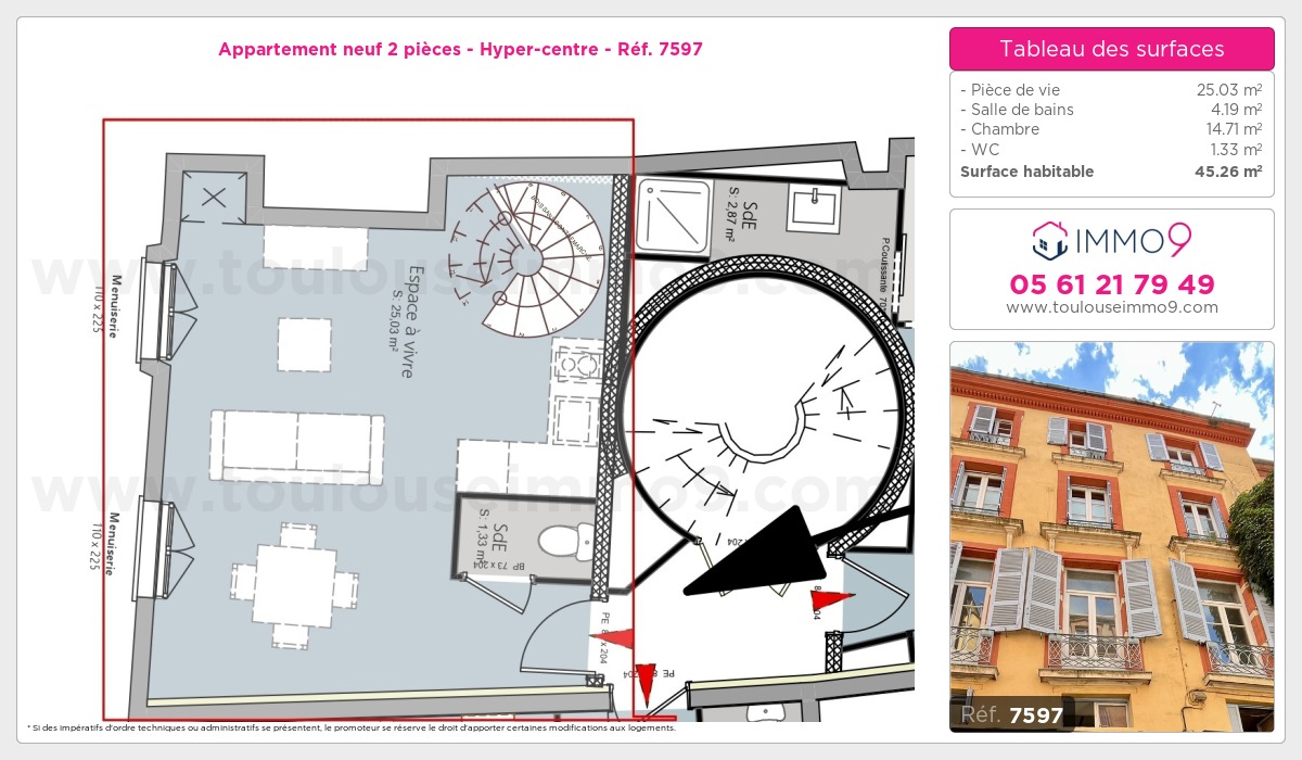 Plan et surfaces, Programme neuf Toulouse : Hyper-centre Référence n° 7597