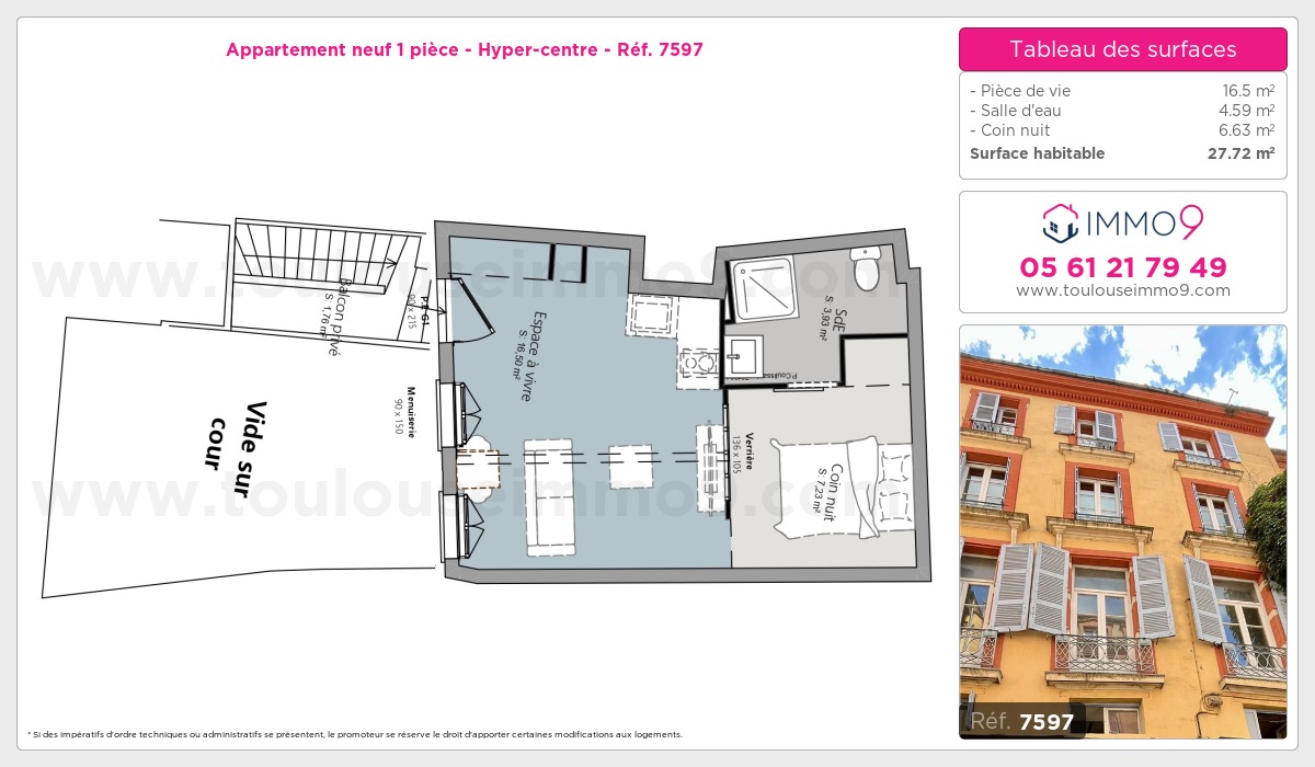 Plan et surfaces, Programme neuf Toulouse : Hyper-centre Référence n° 7597