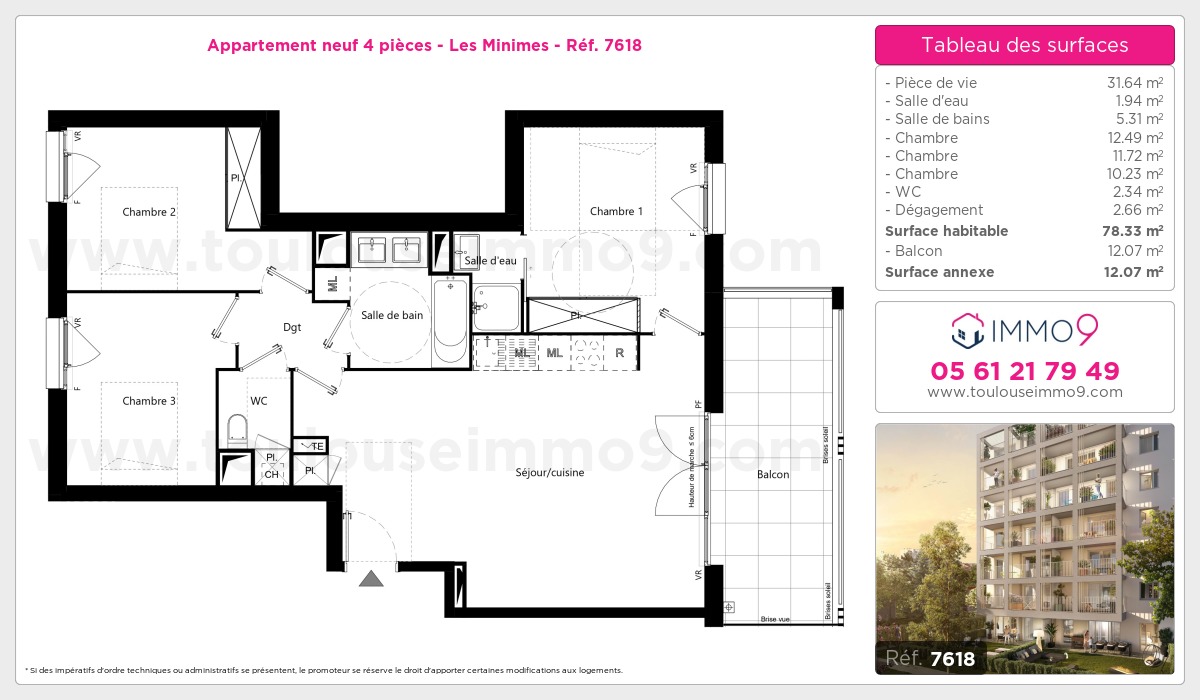 Plan et surfaces, Programme neuf Toulouse : Minimes Référence n° 7618