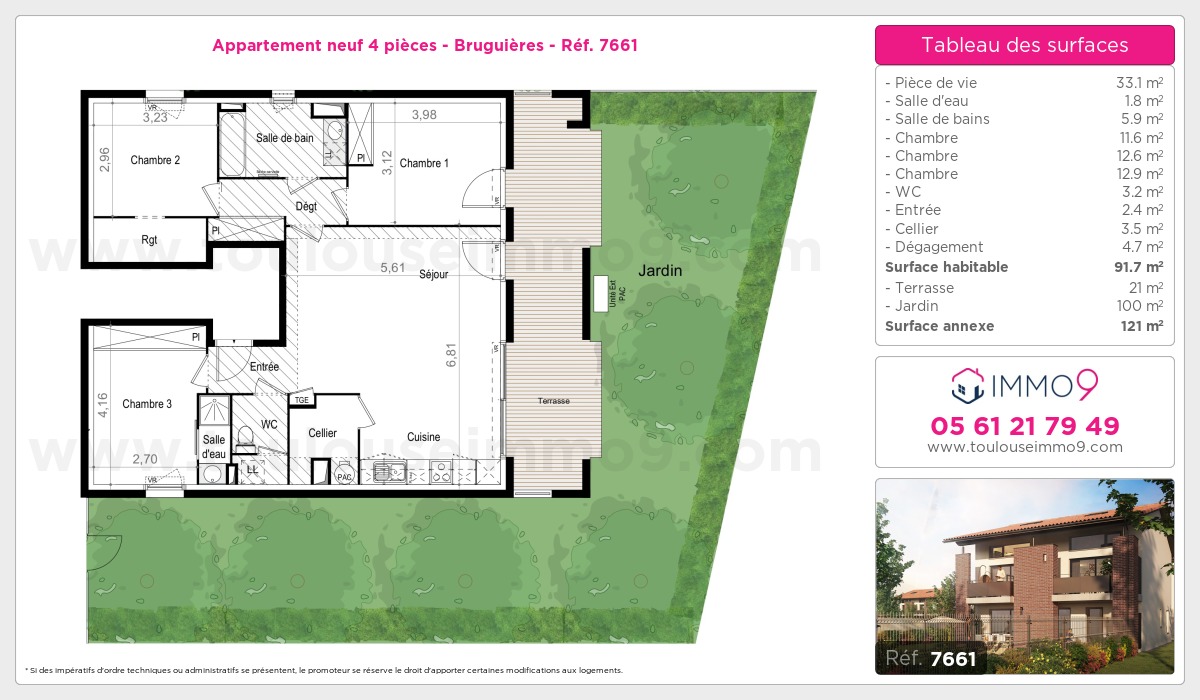 Plan et surfaces, Programme neuf Bruguières Référence n° 7661
