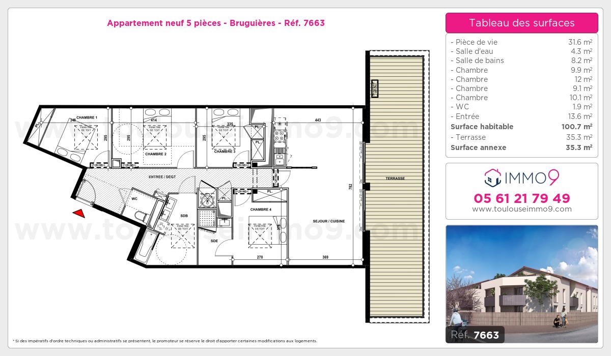 Plan et surfaces, Programme neuf Bruguières Référence n° 7663