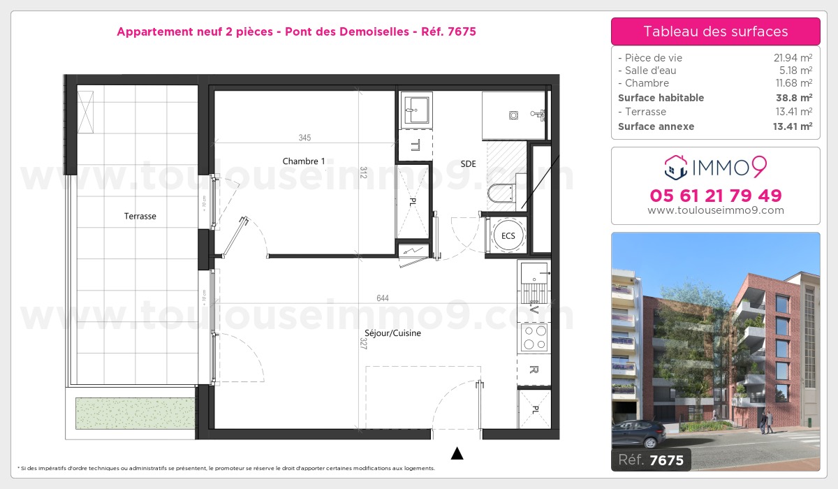 Plan et surfaces, Programme neuf Toulouse : Pont des Demoiselles Référence n° 7675