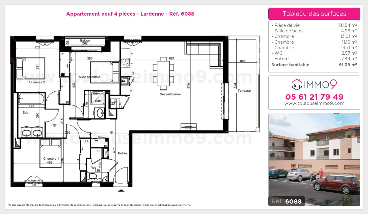 Plan et surfaces, Programme neuf Toulouse : Lardenne Référence n° 6088