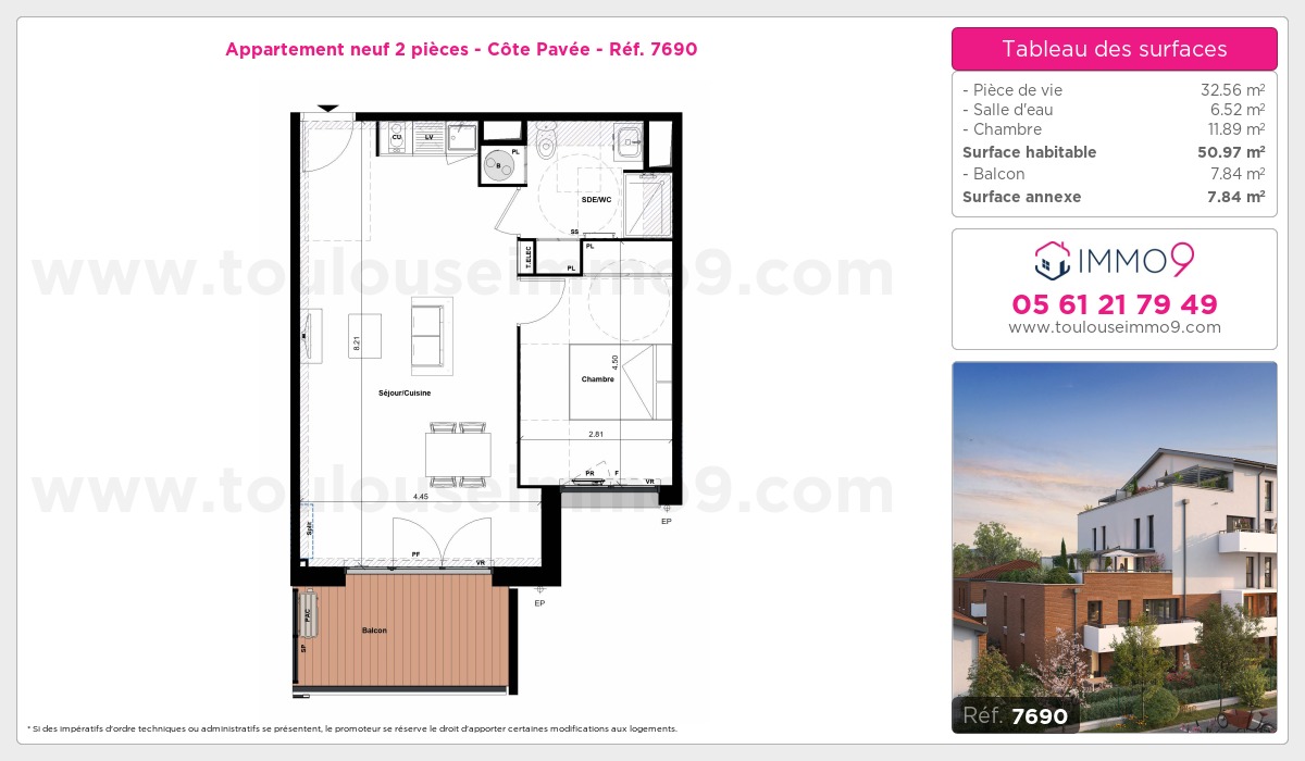 Plan et surfaces, Programme neuf Toulouse : Côte Pavée Référence n° 7690