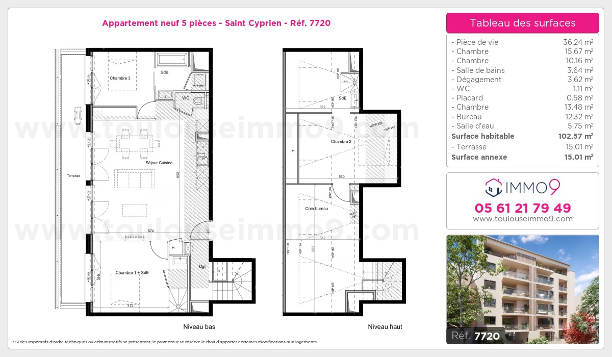 Plan et surfaces, Programme neuf Toulouse : Saint Cyprien Référence n° 7720