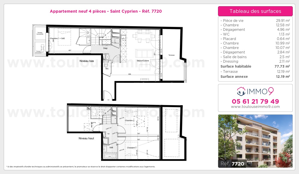 Plan et surfaces, Programme neuf Toulouse : Saint Cyprien Référence n° 7720