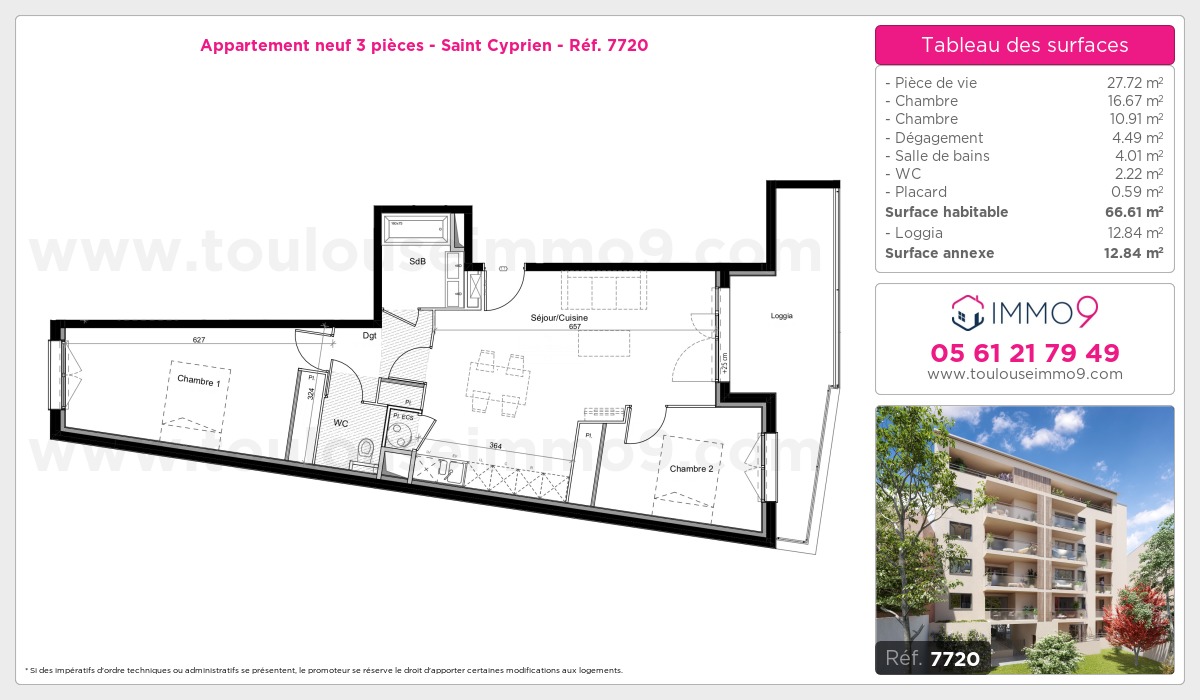 Plan et surfaces, Programme neuf Toulouse : Saint Cyprien Référence n° 7720