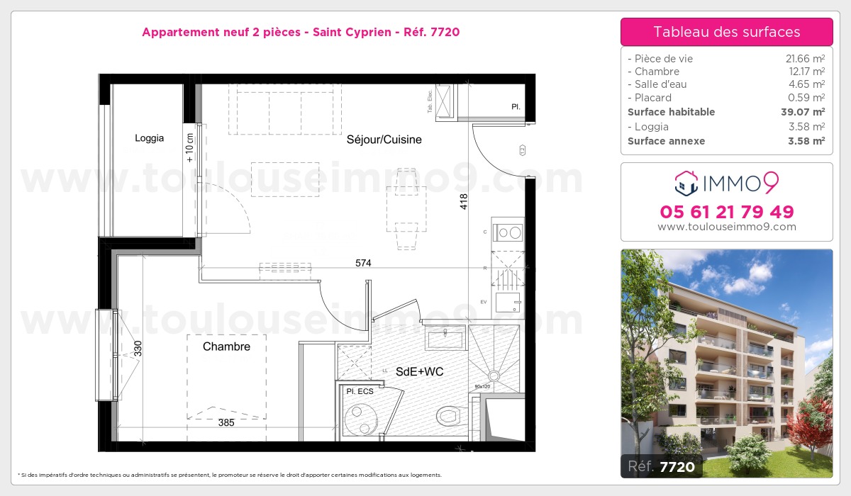 Plan et surfaces, Programme neuf Toulouse : Saint Cyprien Référence n° 7720