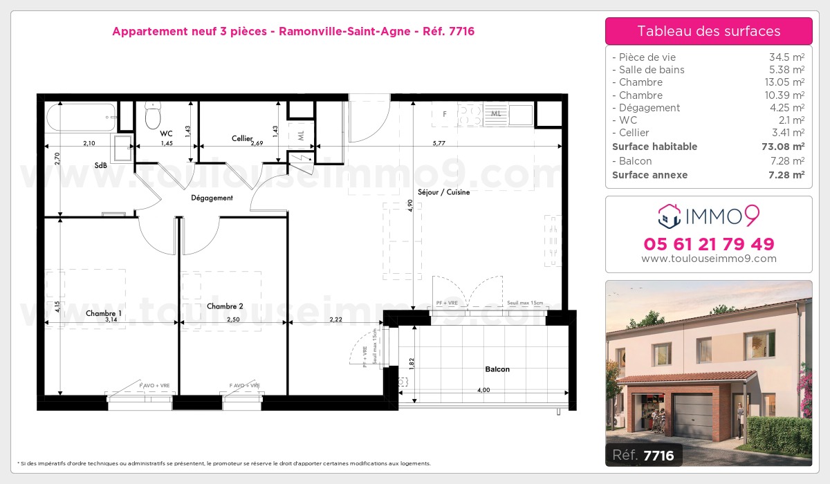 Plan et surfaces, Programme neuf Ramonville-Saint-Agne Référence n° 7716