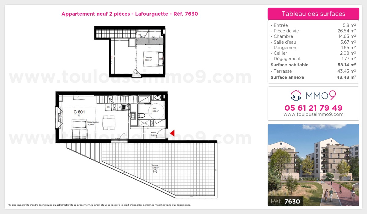 Plan et surfaces, Programme neuf Toulouse : Lafourguette Référence n° 7630