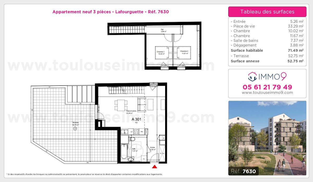 Plan et surfaces, Programme neuf Toulouse : Lafourguette Référence n° 7630