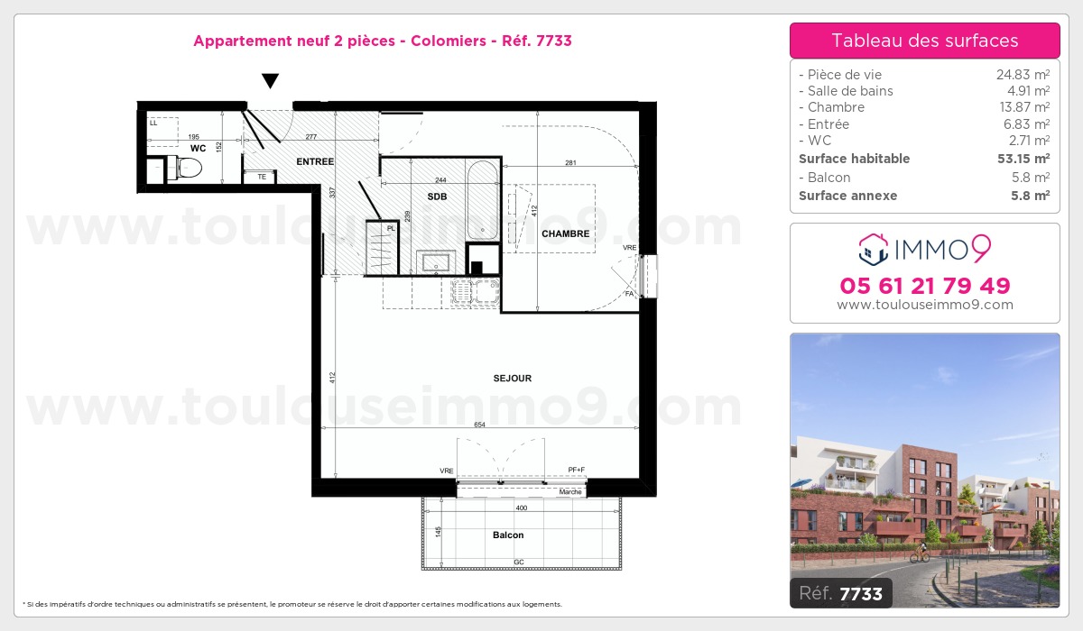 Plan et surfaces, Programme neuf Colomiers Référence n° 7733