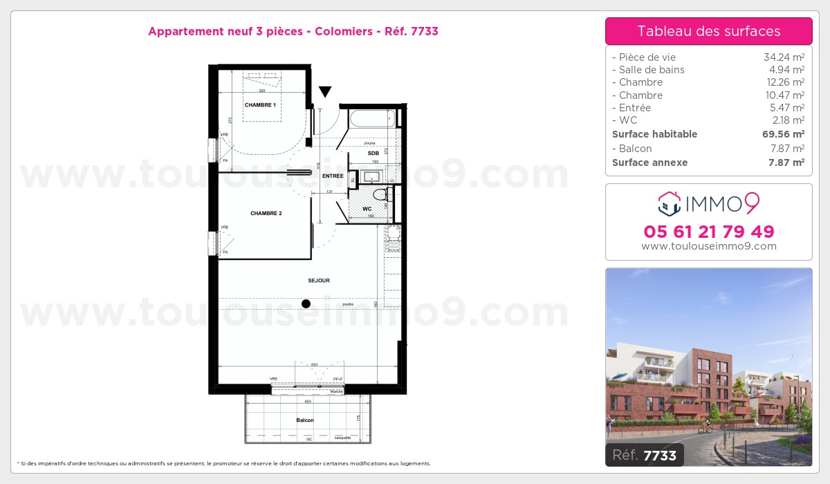 Plan et surfaces, Programme neuf Colomiers Référence n° 7733