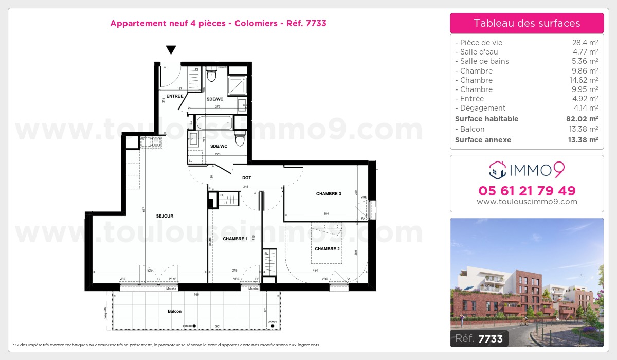 Plan et surfaces, Programme neuf Colomiers Référence n° 7733
