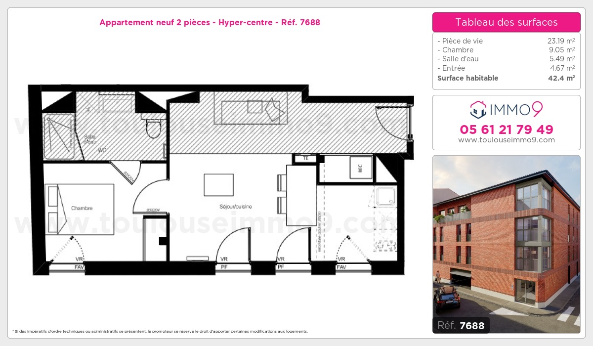 Plan et surfaces, Programme neuf Toulouse : Hyper-centre Référence n° 7688