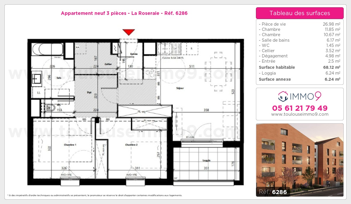 Plan et surfaces, Programme neuf Toulouse : Roseraie Référence n° 6286