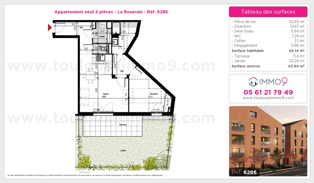 Plan et surfaces, Programme neuf Toulouse : Roseraie Référence n° 6286
