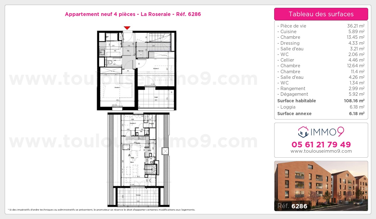 Plan et surfaces, Programme neuf Toulouse : Roseraie Référence n° 6286
