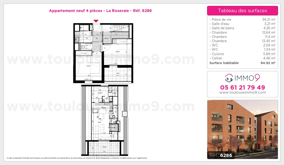 Plan et surfaces, Programme neuf Toulouse : Roseraie Référence n° 6286