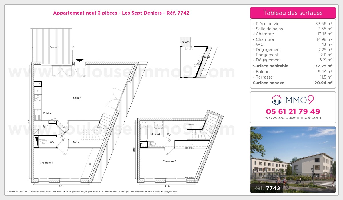 Plan et surfaces, Programme neuf Toulouse : Sept Deniers Référence n° 7742