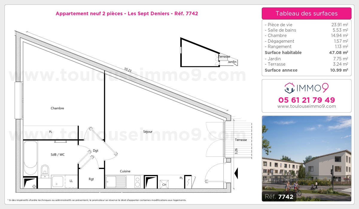 Plan et surfaces, Programme neuf Toulouse : Sept Deniers Référence n° 7742