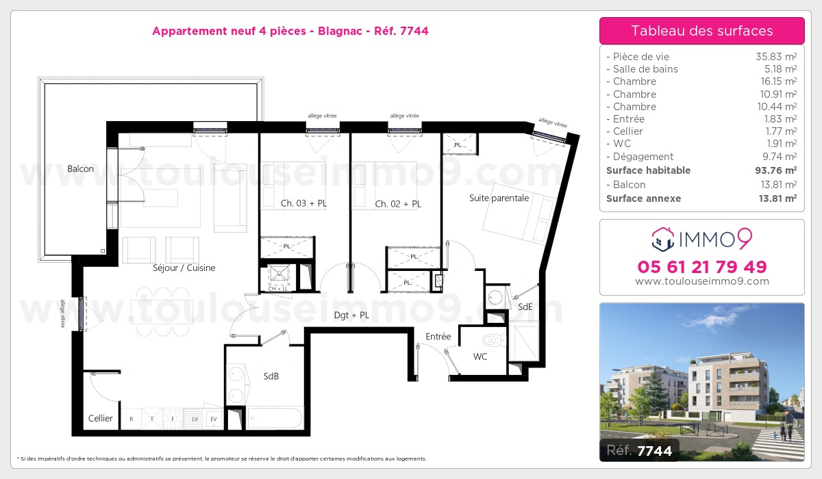 Plan et surfaces, Programme neuf Blagnac Référence n° 7744