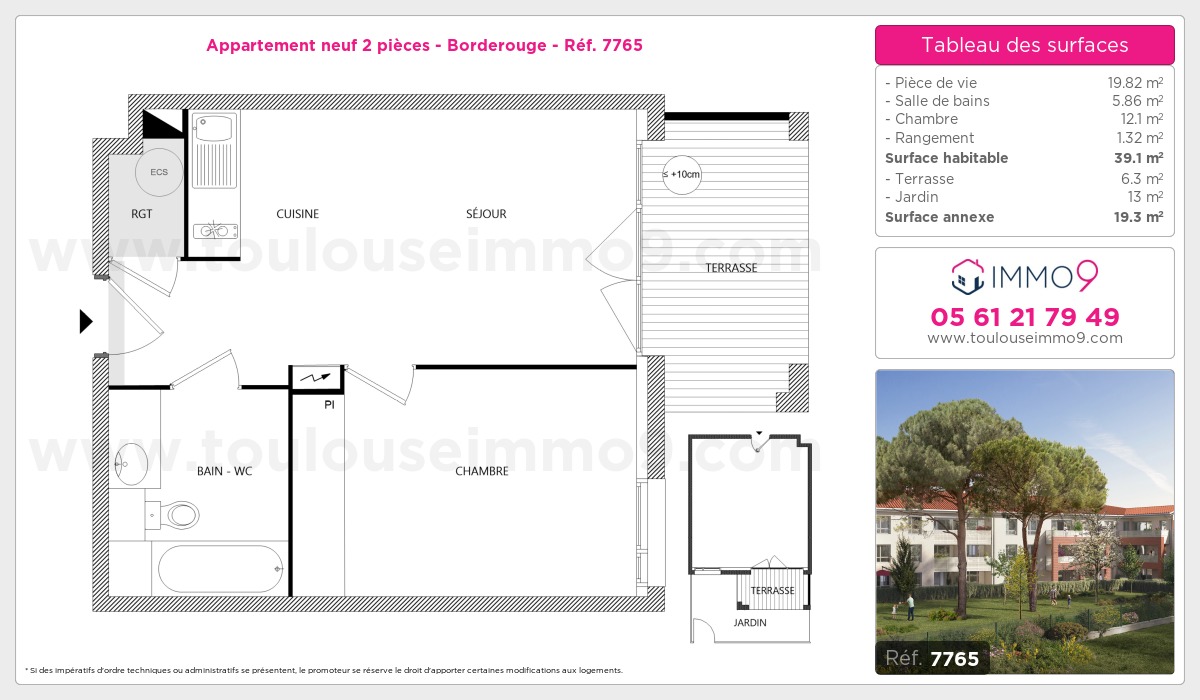 Plan et surfaces, Programme neuf Toulouse : Borderouge Référence n° 7765