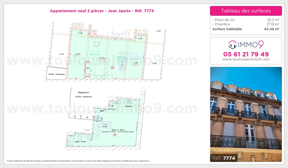 Plan et surfaces, Programme neuf Toulouse : Jean Jaurès Référence n° 7774