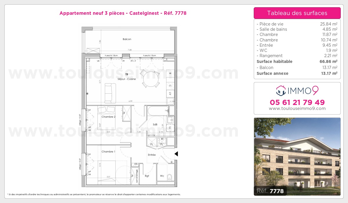 Plan et surfaces, Programme neuf Castelginest Référence n° 7778
