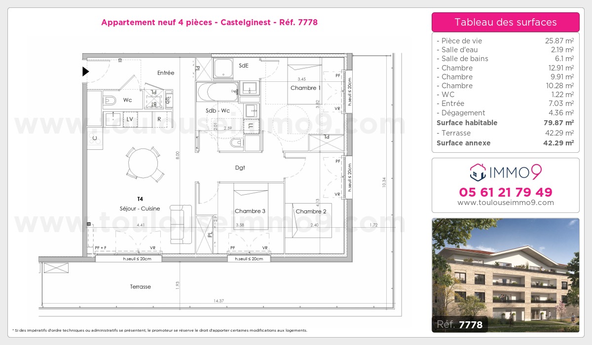 Plan et surfaces, Programme neuf Castelginest Référence n° 7778