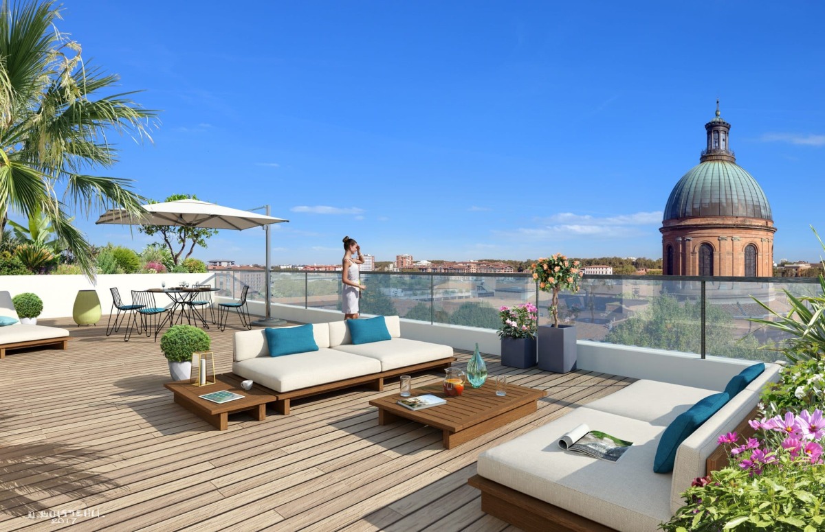 Toulouse multiplie les programmes premium au sein du cœur historique. vue des appartements en attique sur le programme immobilier Dôme de la Grave de Kaufman & Broad