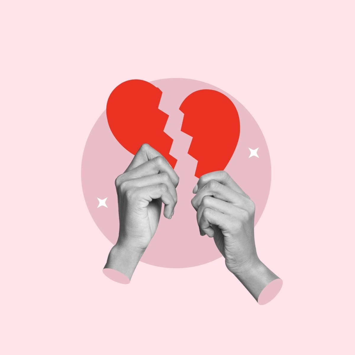 réussir sa rupture de contrat ça s'anticipe. un coeur déchiré avec des paillettes