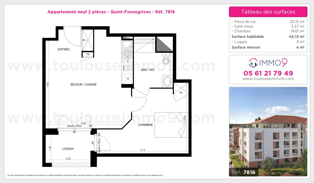 Plan et surfaces, Programme neuf Quint-Fonsegrives Référence n° 7816