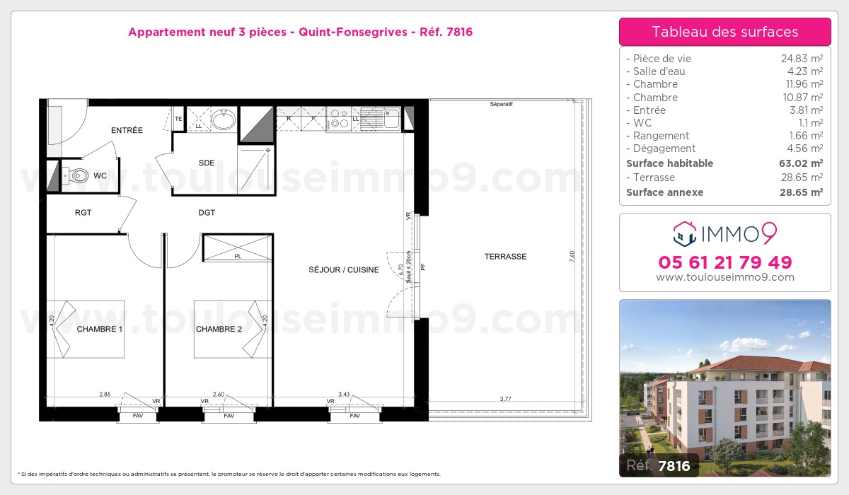 Plan et surfaces, Programme neuf Quint-Fonsegrives Référence n° 7816