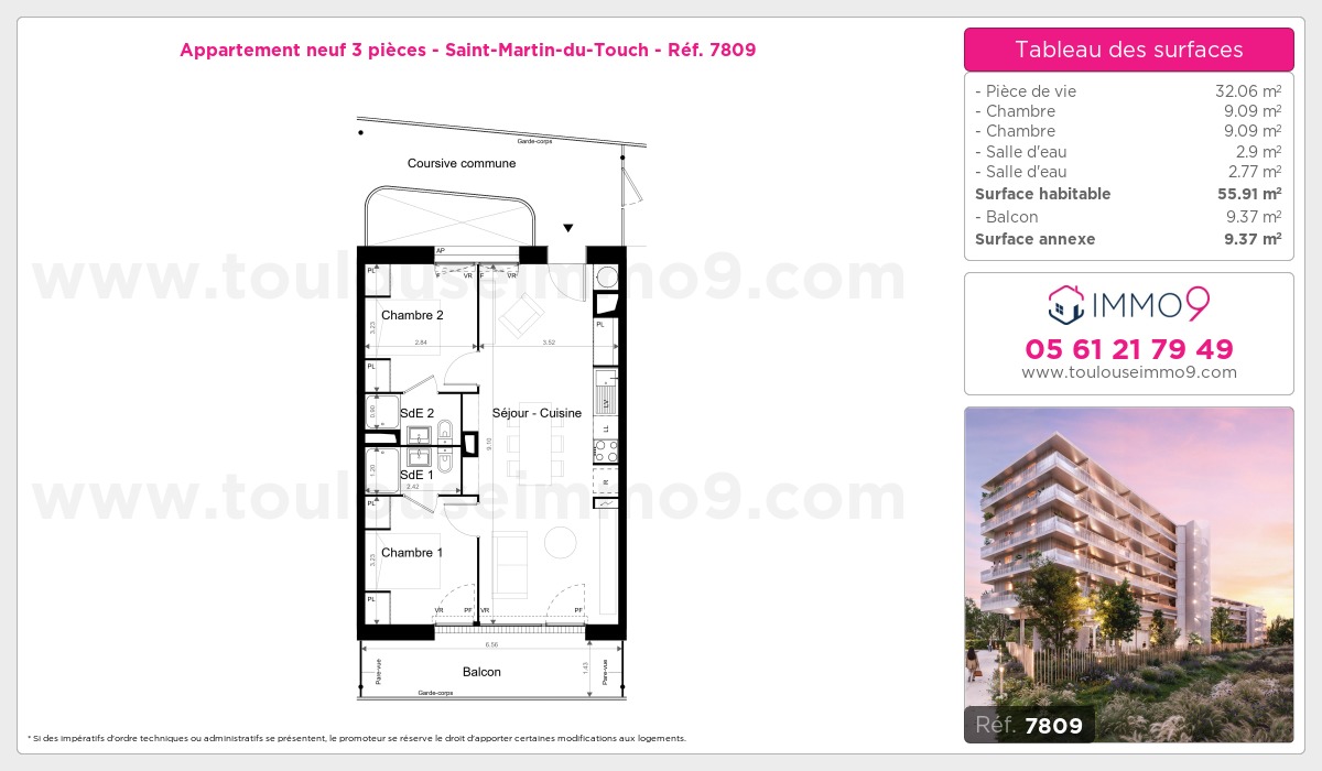 Plan et surfaces, Programme neuf Toulouse : Saint-Martin-du-Touch Référence n° 7809