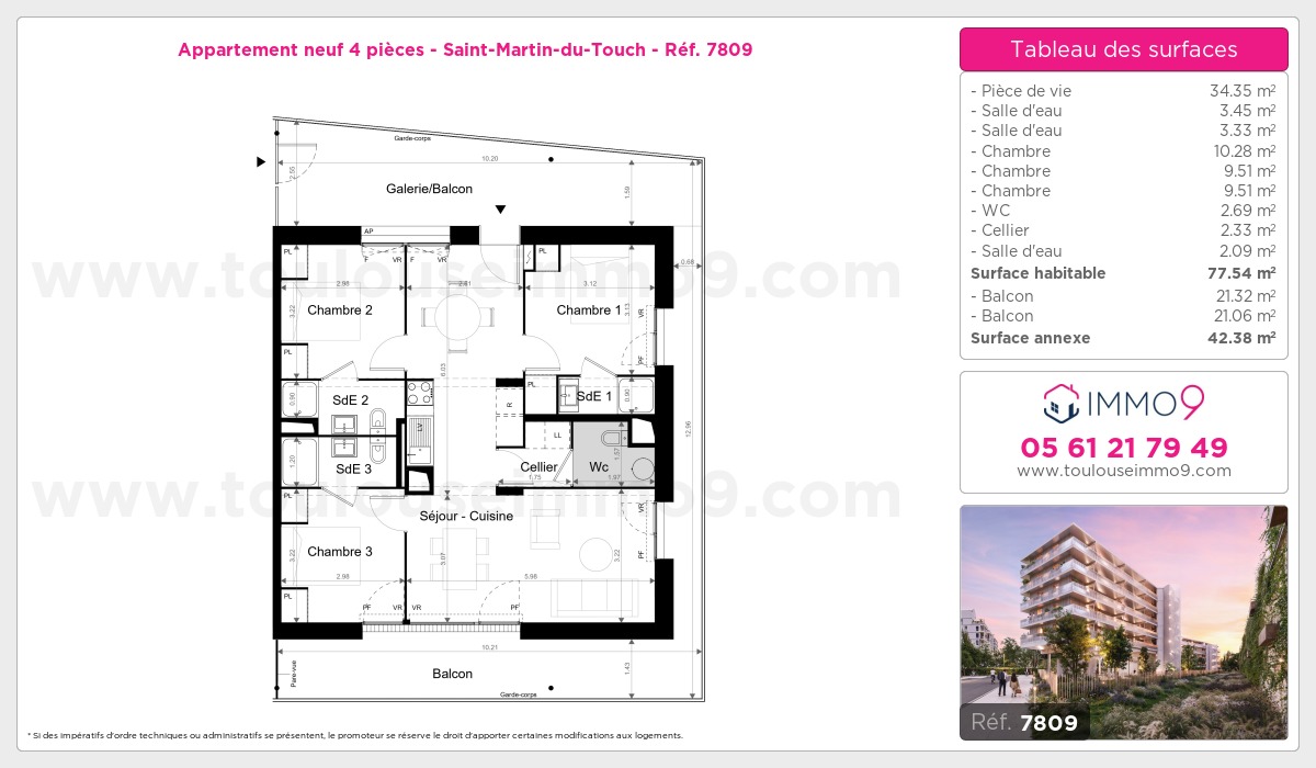 Plan et surfaces, Programme neuf Toulouse : Saint-Martin-du-Touch Référence n° 7809
