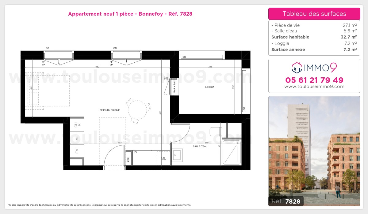 Plan et surfaces, Programme neuf Toulouse : Bonnefoy Référence n° 7828