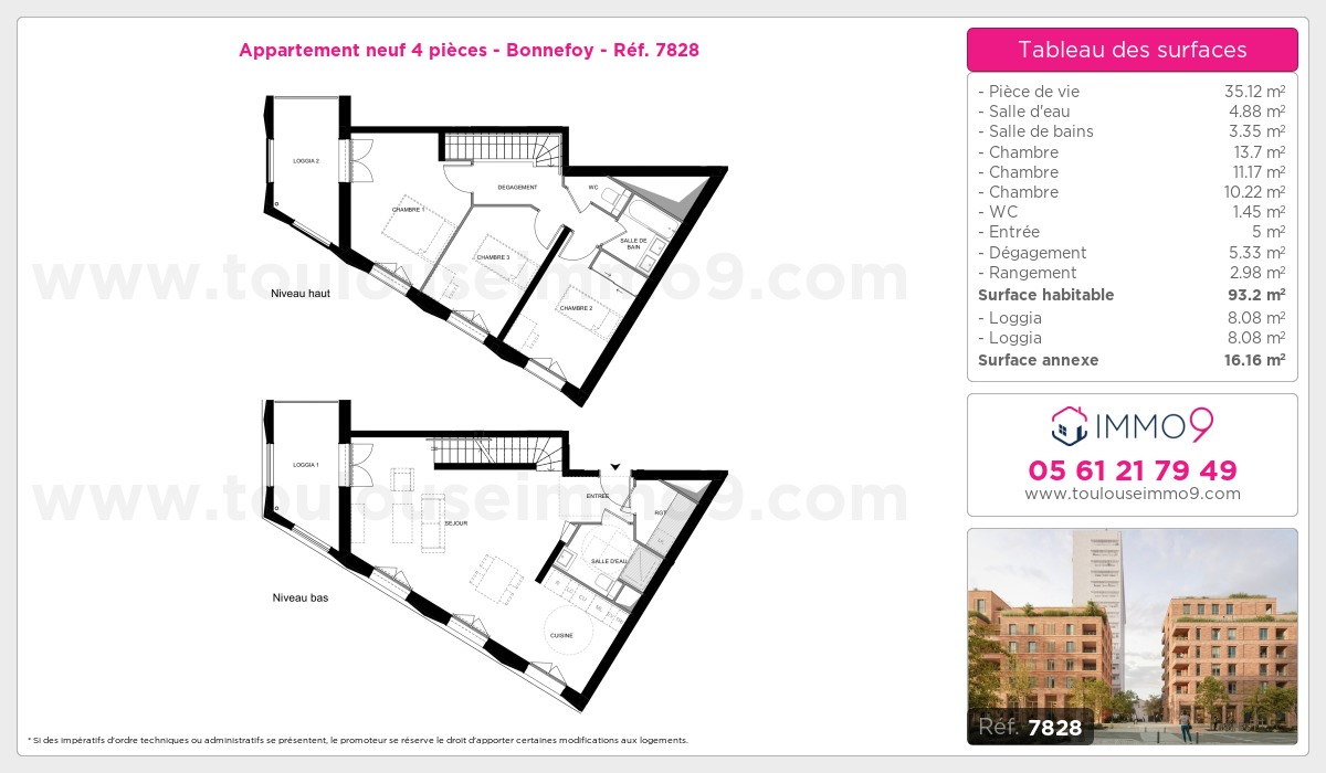 Plan et surfaces, Programme neuf Toulouse : Bonnefoy Référence n° 7828