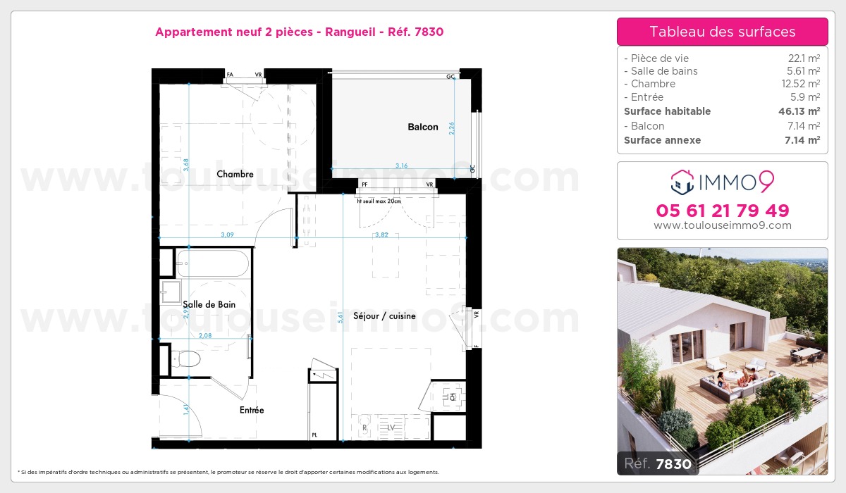 Plan et surfaces, Programme neuf Toulouse : Rangueil Référence n° 7830