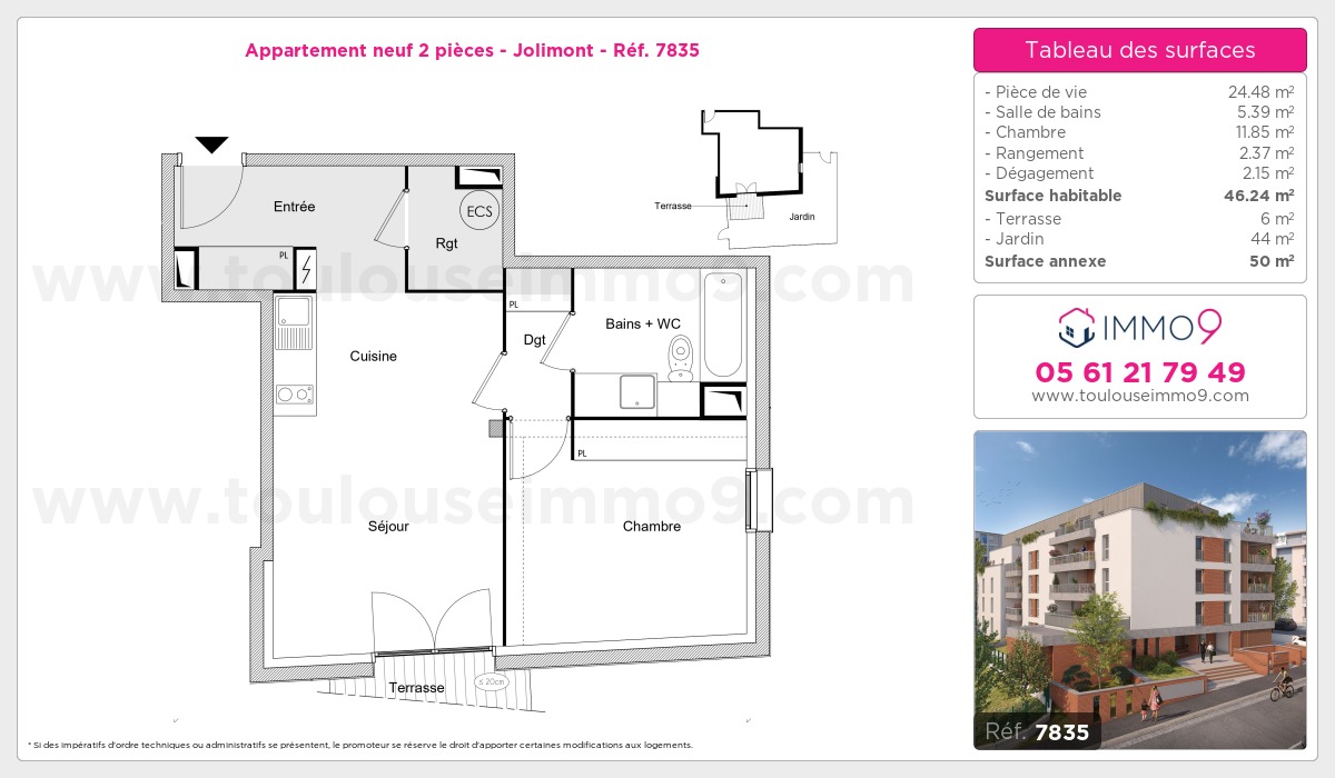 Plan et surfaces, Programme neuf Toulouse : Jolimont Référence n° 7835