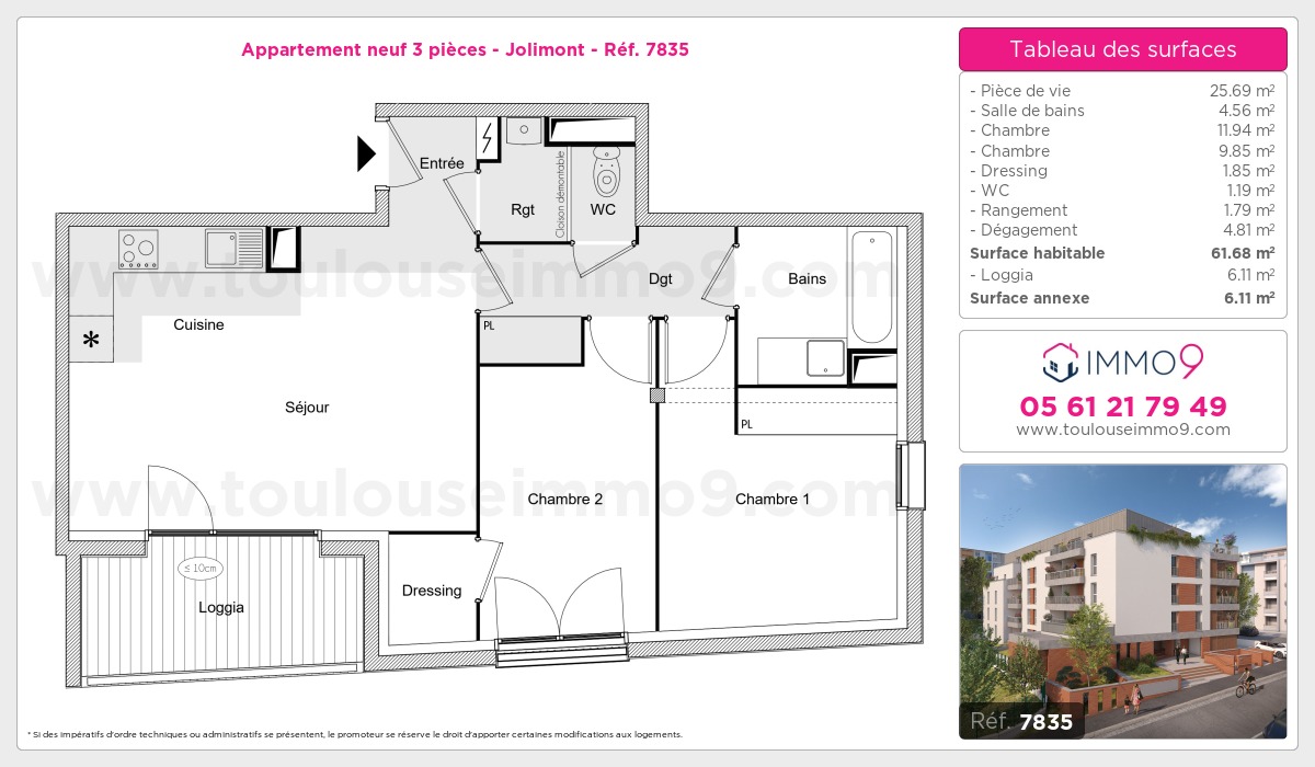 Plan et surfaces, Programme neuf Toulouse : Jolimont Référence n° 7835