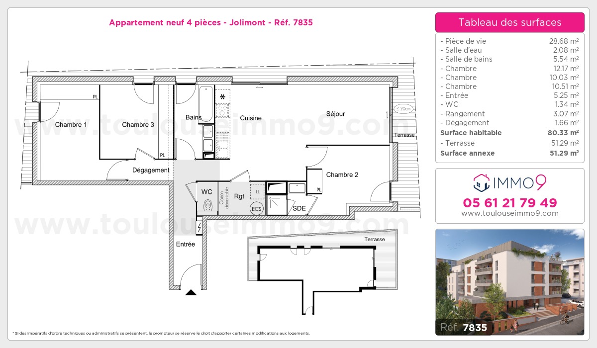 Plan et surfaces, Programme neuf Toulouse : Jolimont Référence n° 7835