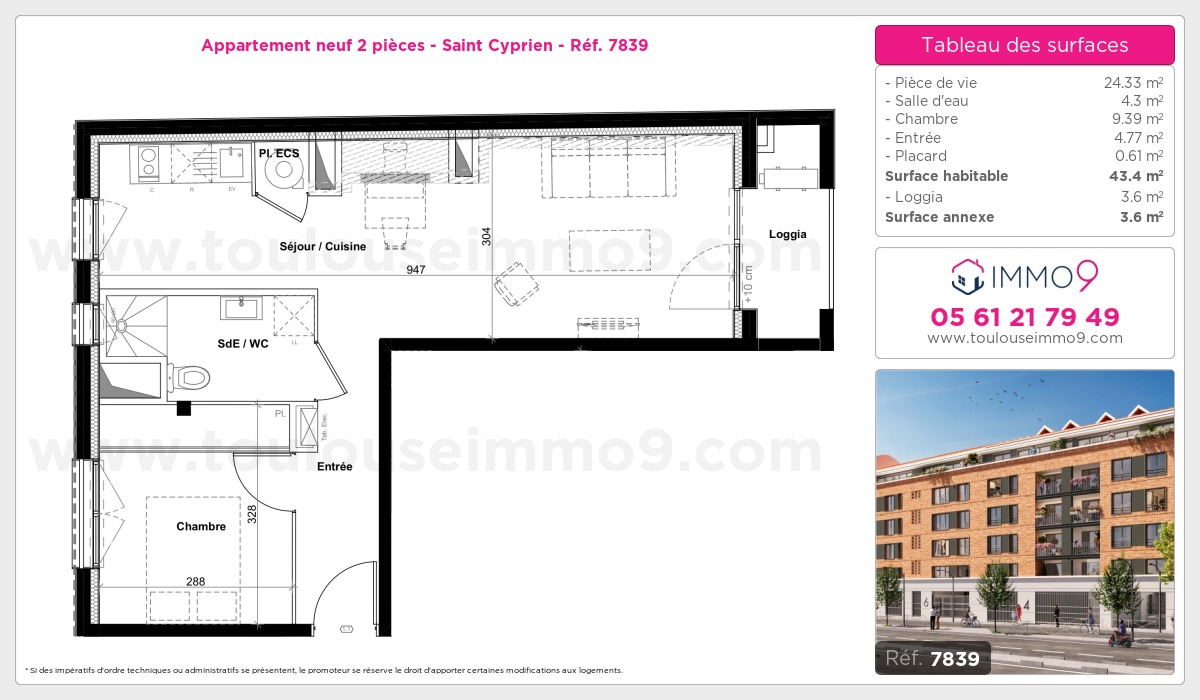 Plan et surfaces, Programme neuf Toulouse : Saint Cyprien Référence n° 7839