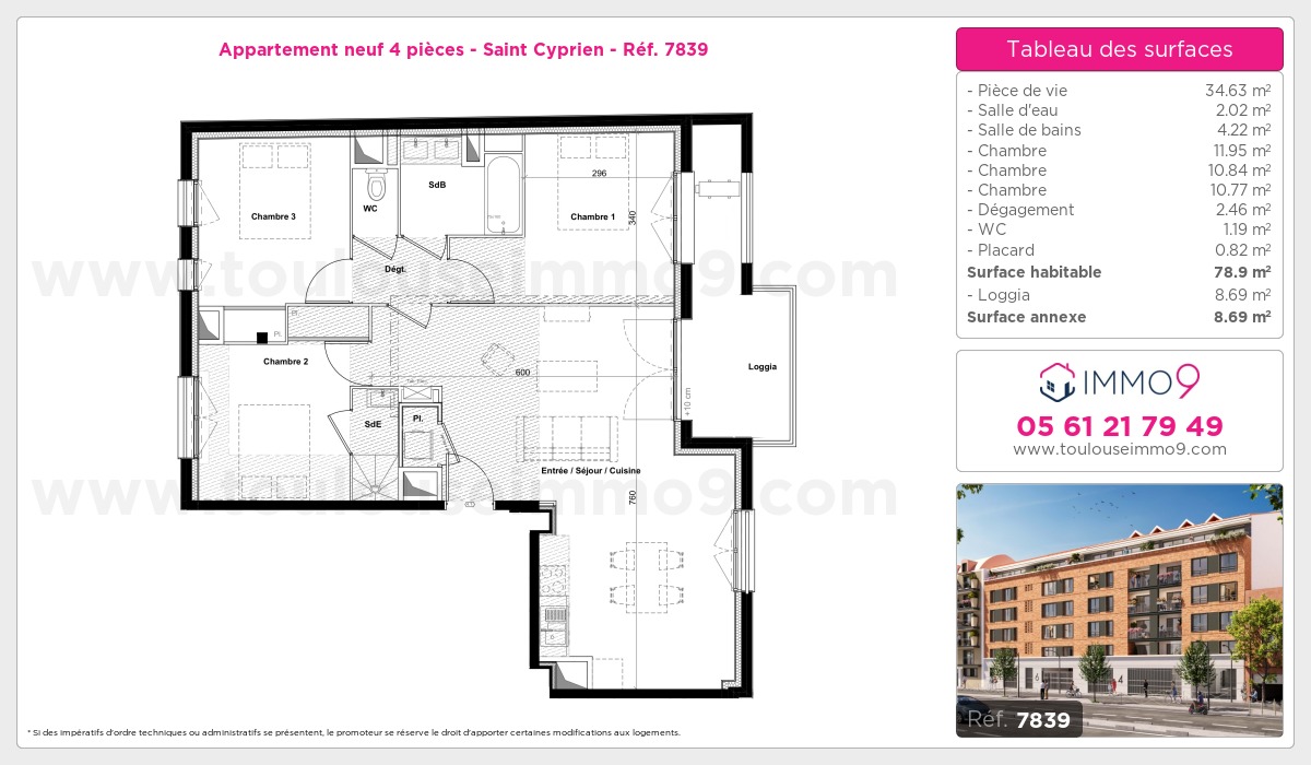 Plan et surfaces, Programme neuf Toulouse : Saint Cyprien Référence n° 7839