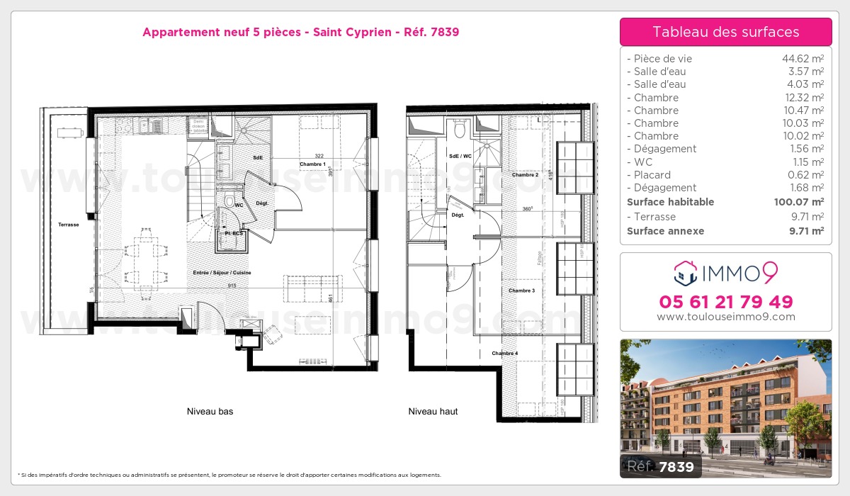 Plan et surfaces, Programme neuf Toulouse : Saint Cyprien Référence n° 7839