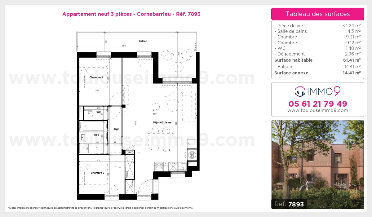 Plan et surfaces, Programme neuf Cornebarrieu Référence n° 7893