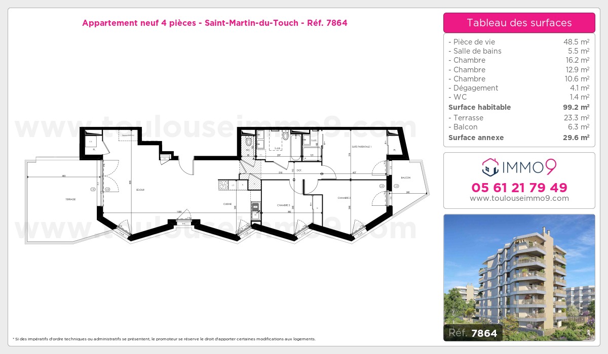Plan et surfaces, Programme neuf Toulouse : Saint-Martin-du-Touch Référence n° 7864