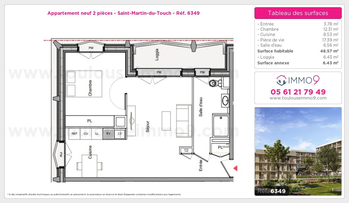 Plan et surfaces, Programme neuf Toulouse : Saint-Martin-du-Touch Référence n° 6349